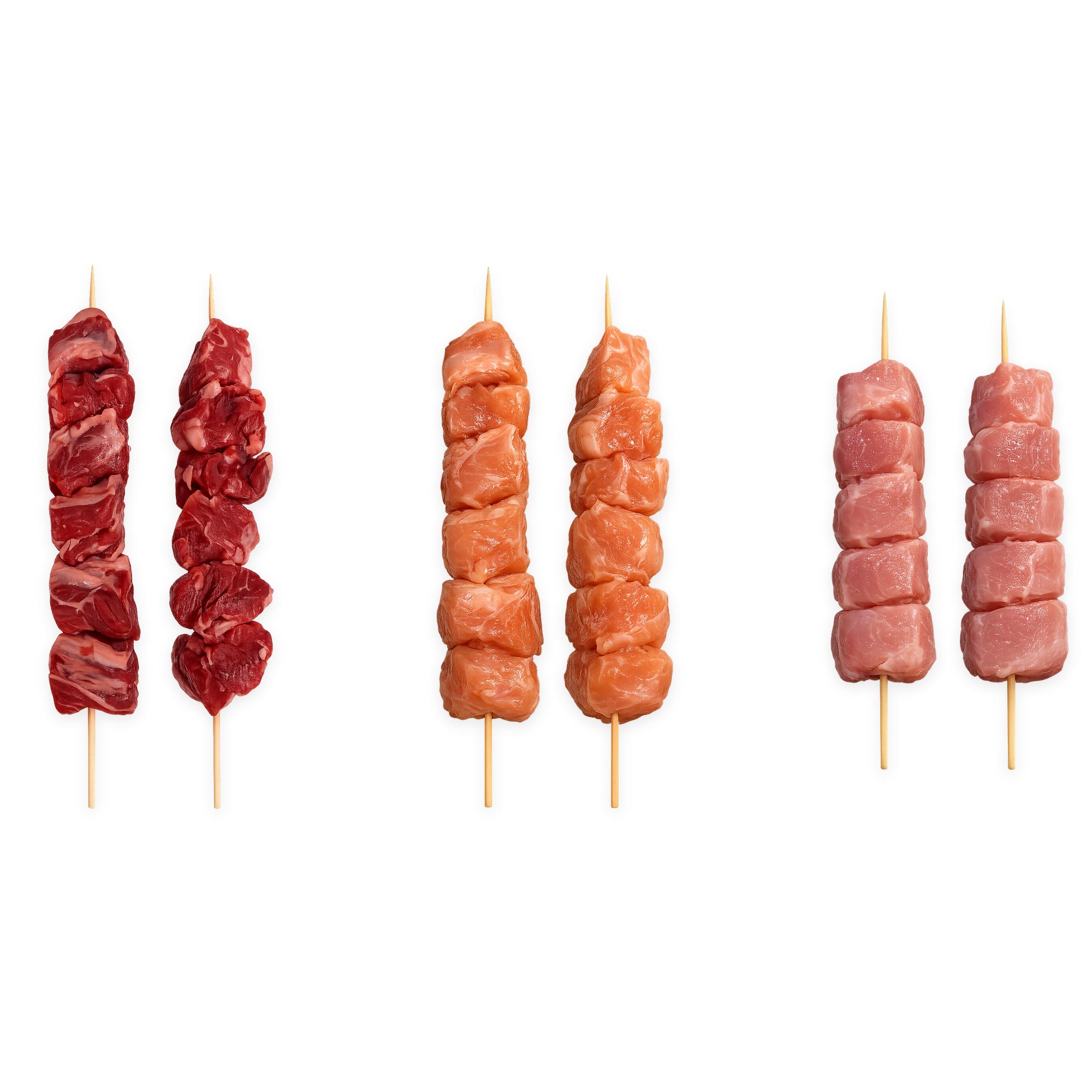 BROCHETAS DE RES, CERDO O POLLO  (4 Und)